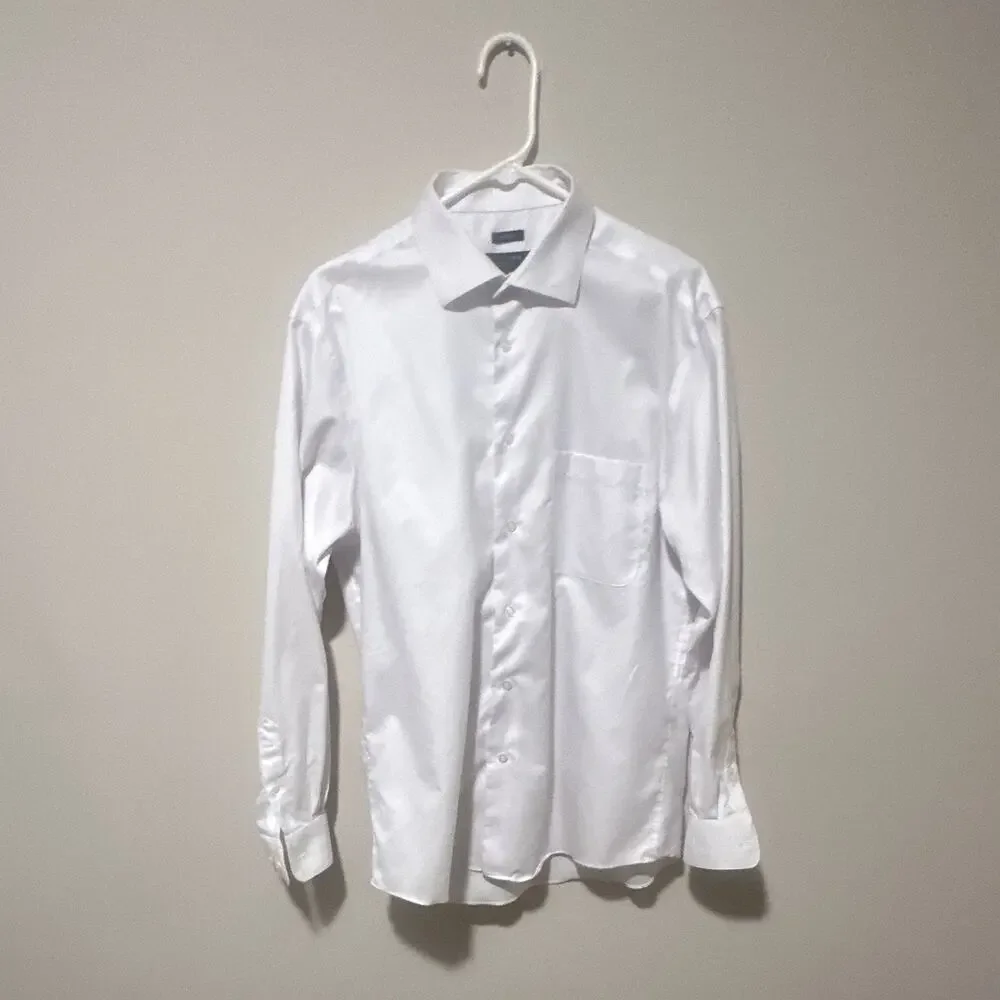 Pronto Uomo Non-Iron Solid White 100% Cotton Dress Shirt 16.5 34/35